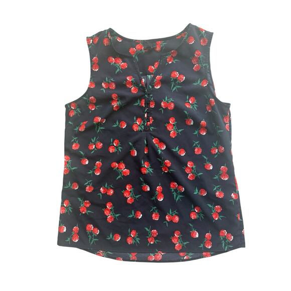 Talbots Petite Small SP Womens Sleeveless Blouse Red Floral V Neck Button‎ Front - Picture 1 of 4